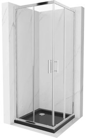 Mexen Rio, szögletes zuhany tolóajtóval 70 (ajtó) x 70 (ajtó) x 190 cm, 5mm átlátszó üveg, króm profil + fekete SLIM zuhanytálca, 860-070-070-01-00-4…