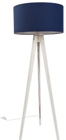 Állólámpa háromlábú állvánnyal, fehér színben, sötétkék szövetbúrával, 50 cm - Tripod Classic