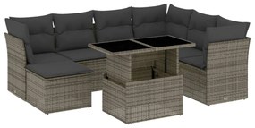 8 részes szürke polyrattan kerti ülőgarnitúra párnákkal