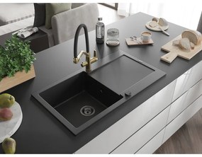 Mexen Leo, 1 kamrás gránit mosogató 900x500x190 mm és Duo mosogató csaptelep, fekete, 6501-77-671701-57-B