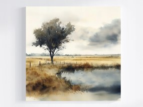 Vászonkép Canvas Tájkép Szabadtéri Falu Síkság Fűzfa Mező 80x80