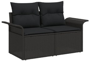 9 db-os Kerti Kanapé Készlet Párnákkal Fekete Poly Rattan