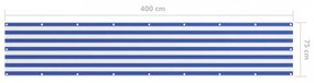 fehér-kék oxford-szövet erkélyparaván 75 x 400 cm