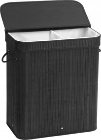 Bambusz Szennyestartó Kosár Játék Tároló Kétrekeszes Fedéllel