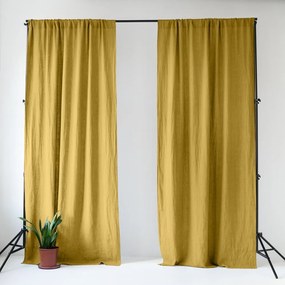 Sárga len függöny 140x330 cm Lemon Curry – Linen Tales