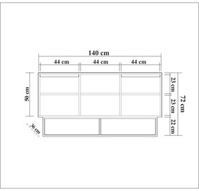 Natúr színű alacsony komód diófa dekorral 140x72 cm Rodez – Kalune Design
