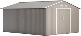 Outsunny 12.4 m²-es szerszámtároló, kerti ház dőlt tetővel, tolóajtóval, alapzattal, 386 x 340 x 200 cm, horganyzott acélból készült, időjárásálló, ke