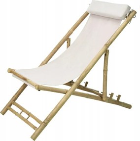 Bambusz strand napozóágy párnával fehér 112x60x80 cm állítható háttámla