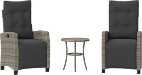 vidaXL 3 részes szürke polyrattan bisztrógarnitúra párnákkal