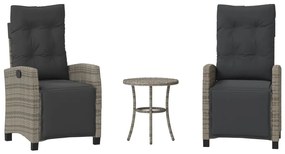 vidaXL 3 részes szürke polyrattan bisztrógarnitúra párnákkal