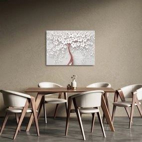 Kép - Egy fehér fa képe virágokkal, rózsaarany (üvegen) (70x50 cm)