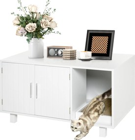 PawHut Macskaalom doboz bútor ajtós kaparóval, 91x52x50,5 cm, fehér | Aosom