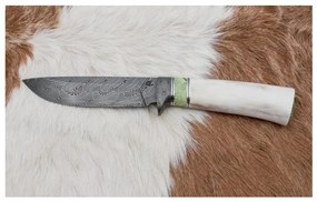 Exkluzív damaszkuszi kés 13 cm szerpentinit/rénszarvas agancs