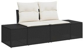 7 részes Kerti Kanapé Szett Párnákkal Fekete Poli Rattan Akáciából