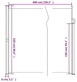sötétzöld behúzható oldalsó napellenző 220 x 600 cm