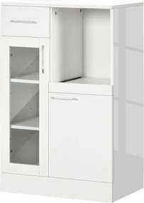 HOMCOM Modern Tálalószekrény Szekrényekkel és Fiókkal, Helytakarékos Konyhaszekrény Fa és Üveg Anyagból 60x40x95cm, Fehér | Aosom