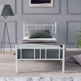 Fém egyszemélyes ágy PIRON 90x200 cm, fehér, teherbírás 120 kg