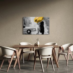 Kép - Szerelmespár egy esernyő alatt, sárga (90x60 cm)