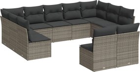 vidaXL 11 részes szürke polyrattan kerti ülőgarnitúra párnákkal
