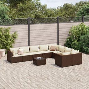 vidaXL 10 részes barna polyrattan kerti ülőgarnitúra párnákkal