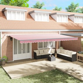 Automatikus Behúzható Napellenző LED-dal Piros és Fehér Csíkkal 600x300 cm