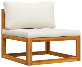 vidaXL elemes tömör akácfa középső kanapé krémfehér párnával