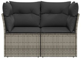 2 személyes szürke polyrattan kerti kanapé párnával
