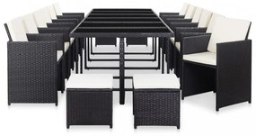 17 részes fekete polyrattan kültéri étkezőszett párnákkal