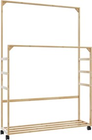 vidaXL bambusz ruhaállvány polcokkal és kerekekkel 90x35x155 cm