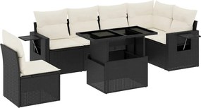 vidaXL 7 részes fekete polyrattan kerti ülőgarnitúra párnával