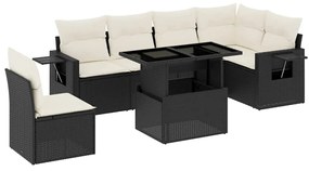 vidaXL 7 részes fekete polyrattan kerti ülőgarnitúra párnával