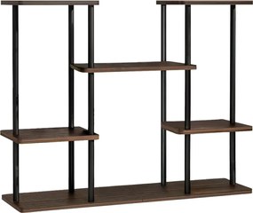 Fém virágtartó állvány, fekete/rusztikus fa, LEDER