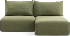 Zöld bársony kinyitható-tárolóhelyes sarokkanapé (jobb oldali-heverő résszel) Kalena – Makamii