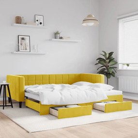 sárga kihúzható bársony heverő fiókkal 90 x 200 cm
