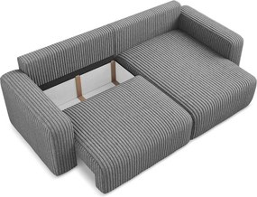 Szürke kordbársony kinyitható-tárolóhelyes sarokkanapé (jobb oldali-heverő résszel) Kona – Makamii