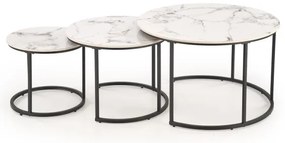 COMORO 3 darabos dohányzóasztal szett, fehér/fekete