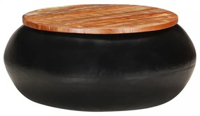 fekete tömör újrahasznosított fa dohányzóasztal 68 x 68 x 30 cm