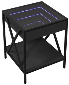 Fekete végtelen hatású LED-es dohányzóasztal 40 x 40 x 49 cm