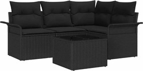 vidaXL Kerti Kanapé Szett párnával 5 pcs Fekete polirattan