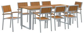 9 darabos kerti étkező szett szürke acélből és tömör akácfából