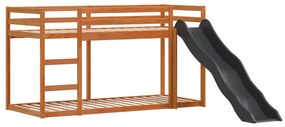 barna tömör fenyő emeletes ágy csúszdával és létrával 90x200 cm