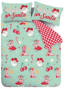 Zöld-rózsaszín kétszemélyes-hosszabbított ágyneműhuzat 230x220 cm Santa's Howdy Christmas – Catherine Lansfield