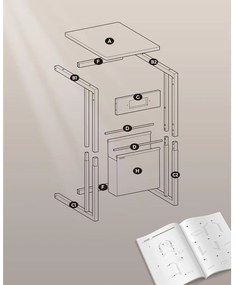 Oldalasztal, éjjeliszekrény beépített elosztóval krémfehér színben