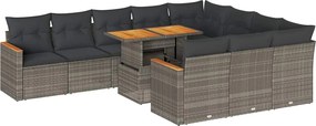 vidaXL 11 részes szürke polyrattan akácfa kerti ülőgarnitúra párnákkal
