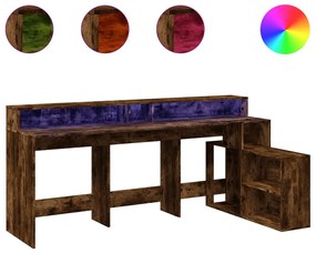 füstös tölgy színű szerelt fa íróasztal LED-ekkel 200x104x91 cm