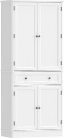 HOMCOM 186,4 cm magas konyhaszekrény, 4 ajtós tálalószekrény fiókkal és állítható polcokkal, fehér – 80 x 39,5 x 186,4 cm | Aosom