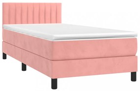 rózsaszín bársony rugós és LED-es ágy matraccal 90x190 cm