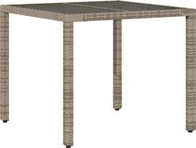 vidaXL szürke polyrattan üveglapos kerti asztal 90 x 90 x 75 cm