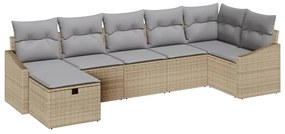 vidaXL Kanapé Szett párnával tárolóval Bézs polirattan