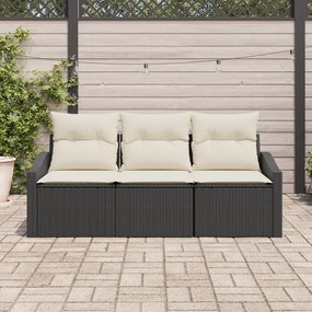 Kert kanapé szett 3 darabos Fekete Rattan Kültéri kanapé